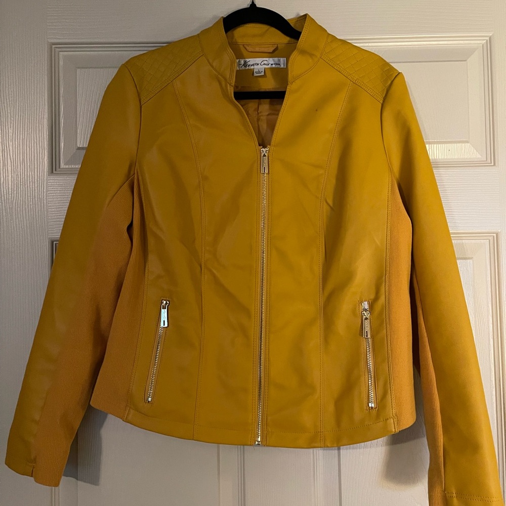 Kenneth Cole faux leather jacket for women. Rich gold color. New without tags.